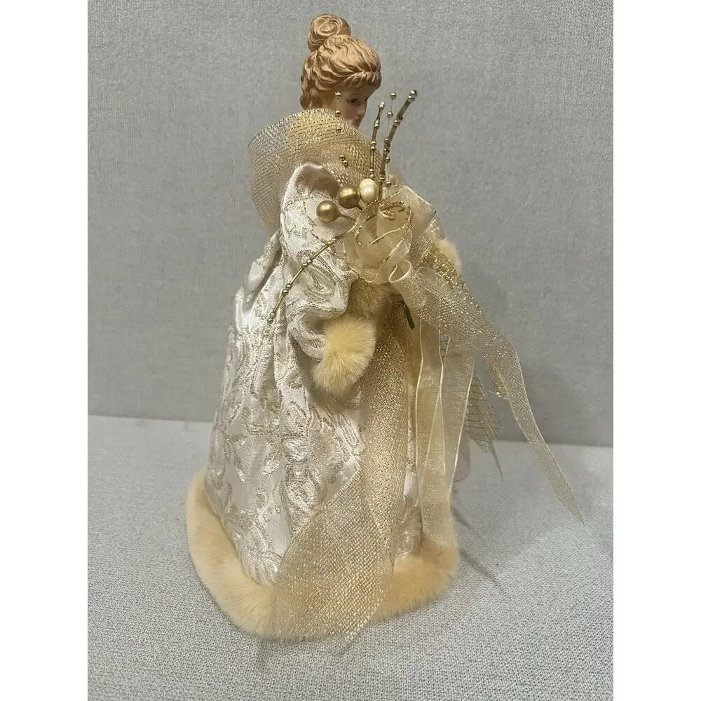 Vtg Lace Satin Angel Tree Topper/table Top Porcelain Face Embroidered 12 in Gold